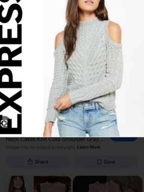 Express Gray Cold-Shoulder Cable Knit Sweater